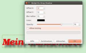 Abbildung 2: Über einen Filter erzeugen Sie in Gimp schnell einen Schlagschatten und lassen so Objekte oder Schriftzüge schweben.