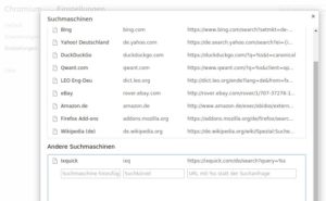 Abbildung 2: Über diesen Dialog richten Sie neue Suchmaschine für den Webbrowser Chromium ein.