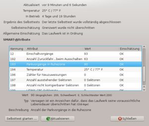 Abbildung 2: Das Einschätzungsfenster von Gnome-Disks gibt weitere Details preis.