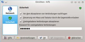Abbildung 3: In Krfb können Sie die Sicherheit im Hinblick auf eingehende Verbindungen etwas lockern.