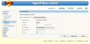 Abbildung 3: Die Port-Freigabe ist mit einer FRITZ!Box kinderleicht. Wichtig ist, dass die Ports auch auf den richtigen Computer verweisen.