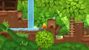 Abbildung 4: Hier versperrt in Toki Tori 2+ die Krabbe mit ihrem überdimensionalen Holzhaus den Weg. Vielleicht lässt sie sich wecken.