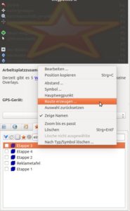 Abbildung 4: Eine Route legen Sie in QLandkarte aus der Übersicht der Wegpunkte an, indem Sie auf das Kontextmenü klicken.