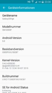 Abbildung 4: Die Versionsinformationen verraten es: Auf diesem Galaxy S5 läuft ein Linux-Kernel 3.4.0 – auch wenn das Wort "Linux" nicht auftaucht.