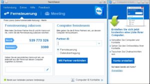 Abbildung 4: Auf Ihrem Desktop besteht das TeamViewer-Fenster aus zwei Teilen. Die Informationen im linken Teil sind für die Verbindung notwendig.