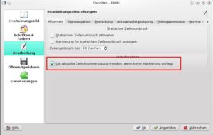 Abbildung 5: Auf Wunsch kopiert KWrite die aktuelle Zeile, wenn kein Text ausgewählt ist.