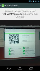 Abbildung 5: Zuerst öffnen Sie in der WhatsApp-Anwendung auf dem Smartphone den Menüeintrag "WhatsApp Web", dann scannen Sie damit den QR-Code von der Webseite ein.