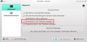 Abbildung 5: Unveränderliche Fenstertitel in der KDE-Konsole stellen Sie über eine Option des Terminalprogramms ab.