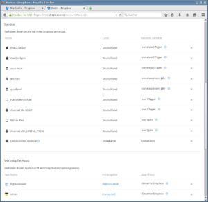 Abbildung 6: Zwar können Sie bei Dropbox jederzeit sehen, welchen Geräten und welchen Apps Sie Zugriff auf die Daten gewähren, aber wenn Ihre Zugangsdaten ausgespäht werden, erhält ein Angreifer sofort Zugriff auf alle Dateien.