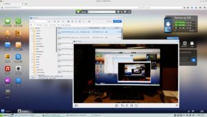 Abbildung 7: Der in AirDroid eingebaute Webserver zeigt im Browser eine Desktop-Oberfläche an, auf der Sie über Icons Programmfenster öffnen. Damit klappt der Datentransfer zwischen Linux-PC und Mobilgerät.