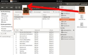 Abbildung 7: Kann Rhythmbox ein CD-Cover nicht automatisch importieren, ziehen Sie einfach ein Bild aus dem Dateimanager auf das Symbol in der Titelleiste des Musikplayers.