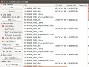 Abbildung 8: Das leistungsstarke GPS Correlate ist übersichtlich in der Bedienung. Sie brauchen lediglich Fotos und den zugehörigen GPX-Track auszuwählen, gegebenenfalls definieren Sie noch die maximale Abweichung der Zeitstempel. Danach ergänzt GPS Correlate die Aufnahmen um die Geodaten.