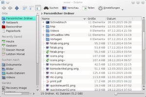 Abbildung 8: Wählt man in Dolphin den Ansichtsmodus "Details" aus, zeigt der Dateimanager Zusatzinformationen wie Größe und Datum der letzten Änderung an.