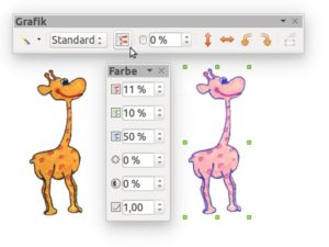 Abbildung 9: Das Original (linke Giraffe) wurde durch Änderung der Farbanteile angepasst.