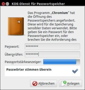 Abbildung 9: Der Google-Browser Chromium arbeitet mit dem externen Passwortmanager KWallet zusammen.