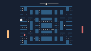 Den aus dem Labyrinth herausflutschenden Pac Man muss man mit seinem Schläger abfangen.