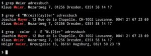 Abbildung 1: Grep mit farbiger Hervorhebung des Suchergebnisses.
