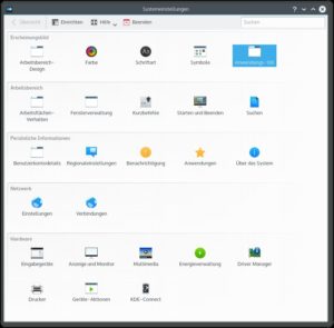 Abbildung 8: Ein Beispiel für behutsame Aufräumarbeiten unter KDE 5 sind die neu sortierten Systemeinstellungen.