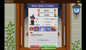 Zu Beginn stellt man seine Heldentruppe zusammen. Der Rocker hier bringt zusätzliche 5 Trefferpunkte mit.