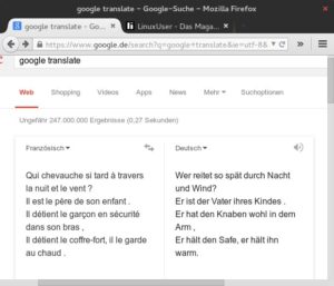 Abbildung 1: Der Erlkönig ist nach dem automatischen Übersetzen ins Französische und zurück ins Deutsche noch gut zu verstehen.