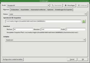 Abbildung 1: Back in Time bietet als Ziel nicht nur lokal angeschlossene Speicher an, sondern erlaubt auch die Übertragung via SSH, beispielsweise zu einem NAS.