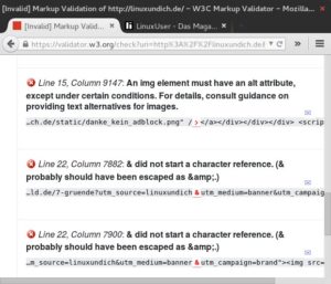 Abbildung 2: Das Ergebnis der Validierung einer bestehenden Webseite mit dem Markup Validation Service des Web-Konsortiums W3C.