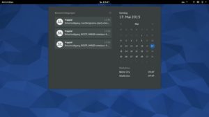 Abbildung 2: Die Benachrichtungen der Gnome Shell wandern mit Gnome 3.16 nun von einer eigenen Fußleiste in das Kalender-Widget in den Kopfbereich.