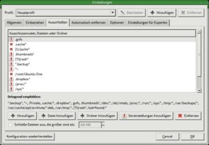 Abbildung 2: Mittels konkreter Pfade und Dateinamen, aber auch anhand von Mustern schließen Sie gezielt Objekte von der Datensicherung aus.