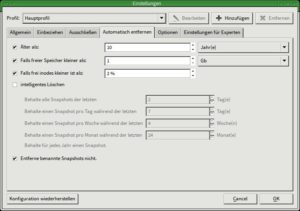 Abbildung 3: Back in Time bietet Ihnen diverse Möglichkeiten, alte Backups automatisch entfernen zu lassen.