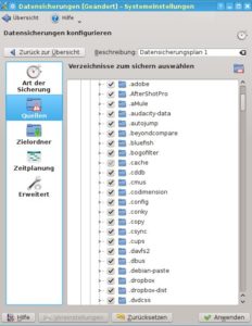 Abbildung 4: Die Auswahl der zu sichernden Dateien.