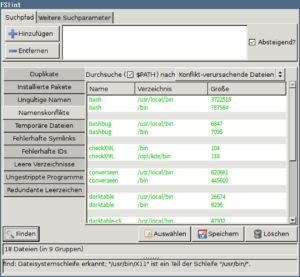 Abbildung 4: Wie Fslint hier zutage fördert, existieren von einigen Programmen mehrere Versionen auf dem Rechner. Dass sogar eine Bash mit dabei ist, sollte dem Admin zu denken geben.