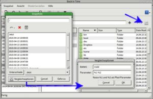 Abbildung 5: Backups, sogenannte Snapshots, vergleicht Back in Time sowohl untereinander als auch mit dem aktuellen Zustand des Dateisystems via Meld.