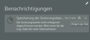 Abbildung 8: Unsere ersten Backup-Versuche quittierte Kup mit dieser Fehlermeldung.