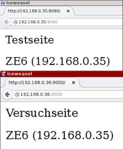 Abb. 2: Oben: Die Originalseite, wie sie der Webserver ausliefert. Unten: Die von Netsed manipulierte Variante.