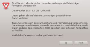Abbildung 1: Der Sicherheitshinweis von USBCryptFormat lässt sich kaum übersehen.