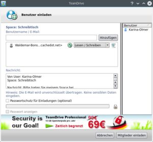 Abbildung 10: Per E-Mail-Eingabe teilen Sie Daten in TeamDrive.
