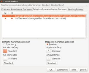 Abbildung 11: Das Aussehen der Anführungszeichen bestimmen Sie über die Autokorrektur in der Registerkarte "Gebietsschemaabhängige Optionen".