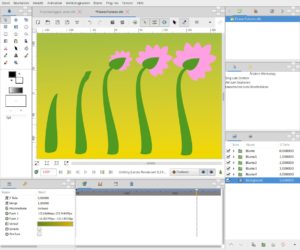Abbildung 15: Synfigs Spezialgebiet sind fließende Übergänge zwischen Formen. Sie sind hier für die Abbildung in einen Frame gepresst. Normalerweise würde Synfig sie als Filmsequenz einer aufblühenden Blume exportieren.
