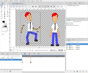 Abbildung 16: Dank des Skelettsystems in Synfig gelingt die Pose der Figur links auf Basis der Grundstellung rechts mit wenigen Mausklicks.