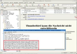 Abbildung 2: Eine verschlüsselte Mail in Thunderbird: Ohne den privaten GPG-Schlüssel sieht man nur unverständliche Buchstaben.
