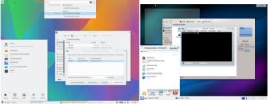Abbildung 2: Ganz unabhängig von persönlichen Präferenzen wirkt Plasma 5 im neuen Desktop-Stil "Breeze" weniger überladen als KDE 4 mit seinen Merkwürdigkeiten wie den in der Standardeinstellung blau glühenden aktiven Fenstern.