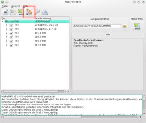 Abbildung 3: Über das markierte Icon schalten Sie MakeMKV in den Streaming-Modus.