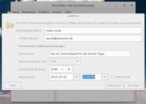 Abbildung 3: Ein Assistent begleitet Sie bei Seahorse Schritt für Schritt beim Erzeugen eines neuen GnuPG-Schlüsselpaars.