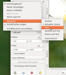 Abbildung 3: Die Reiter der Werkzeugdialoge können Sie auf Wunsch beschriften, indem Sie den Stil auf "Text" ändern.