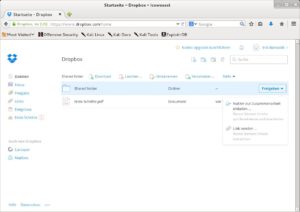 Abbildung 4: Bei Dropbox teilen Sie Ihre Daten bequem über die Web-GUI mit anderen Nutzern oder senden diesen Freigabe-Links per E-Mail zu.