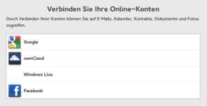Abbildung 4: Fedora konfiguriert nach der ersten Anmeldung u. a. Mail- und Facebook-Konten.