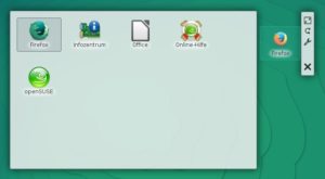 Abbildung 5: OpenSuse-Desktop: Links im Rechteck liegen klassische Icons, aber das Objekt rechts davon ist kein Icon, sondern ein konfigurierbares Plasmoid.