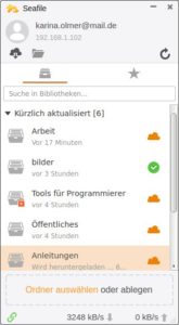 Abbildung 5: Die schlicht gehaltene Client-Komponente erlaubt neben der Mehrbenutzerbedienung auch eine komfortable Kontrolle über den Synchronisationsstatus.