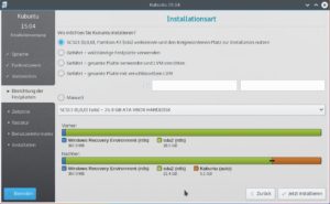 Abbildung 5: Die Standardsituation: Windows belegt die ganze Platte; dann schlägt der Installer vor, diesen Platz aufzuteilen.