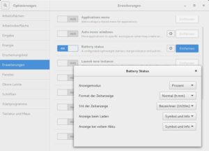 Abbildung 6: Über das Gnome-Tweak-Tool (de)aktivieren Sie Erweiterungen der Gnome-Shell. Einige davon können Sie auch konfigurieren (hier: Battery Status).